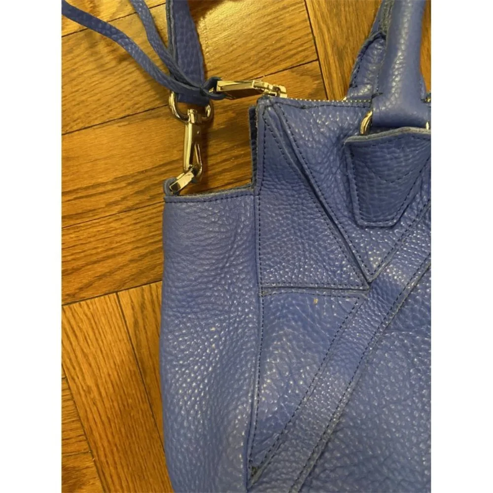 Christopher Kon Blue Pebbled Leather Satchel Bag with Dust Bag
